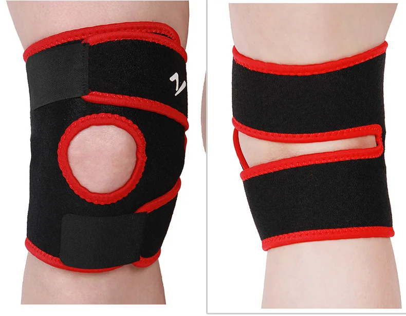black and red 1 шт., регулируемые спортивные тренировочные эластичные наколенники, наколенники, Регулируемые Наколенники, наколенники с отверстием, наколенники, защитный ремешок - Цвет: black and red