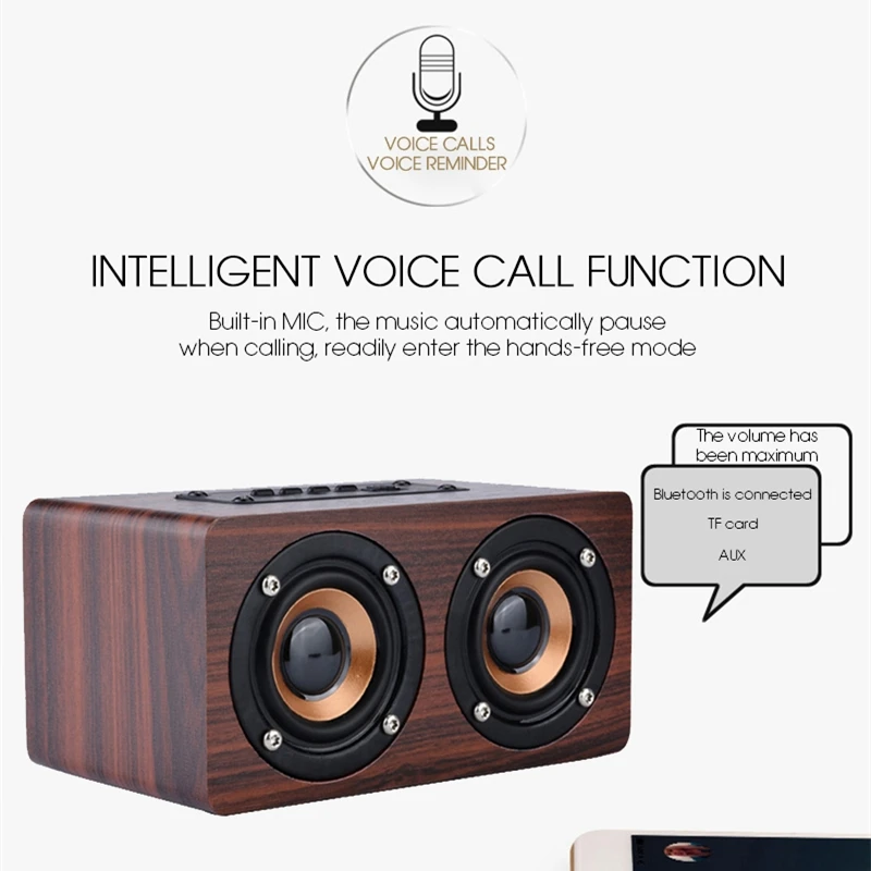Беспроводной Bluetooth-динамик деревянный портативный мини-сабвуфер с микрофоном