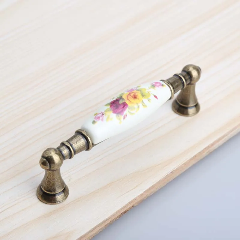 96 мм модная винтажная сельская мебельная керамическая ручка Античная латунная