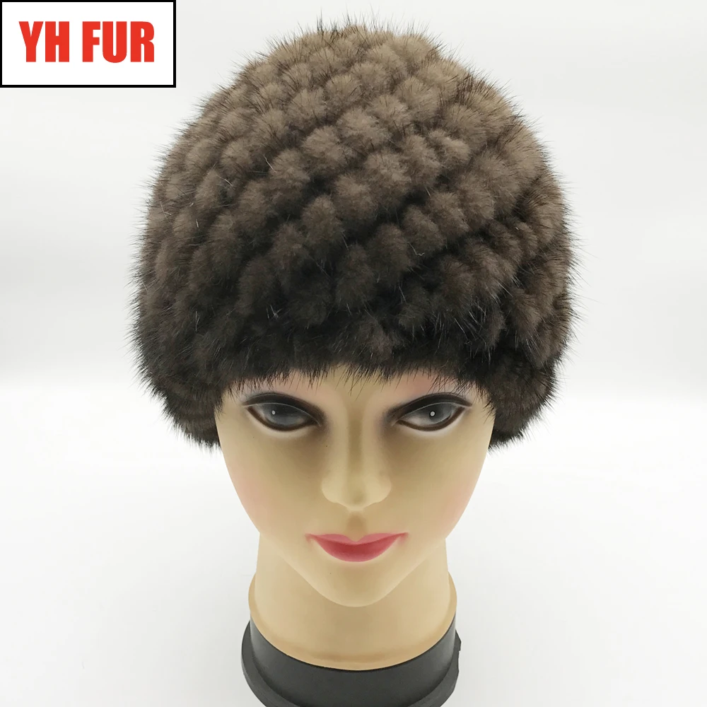 2020 модная зимняя женская шапка из натурального меха норки шапочки шапки Теплые мягкие вязаные хлопковые
