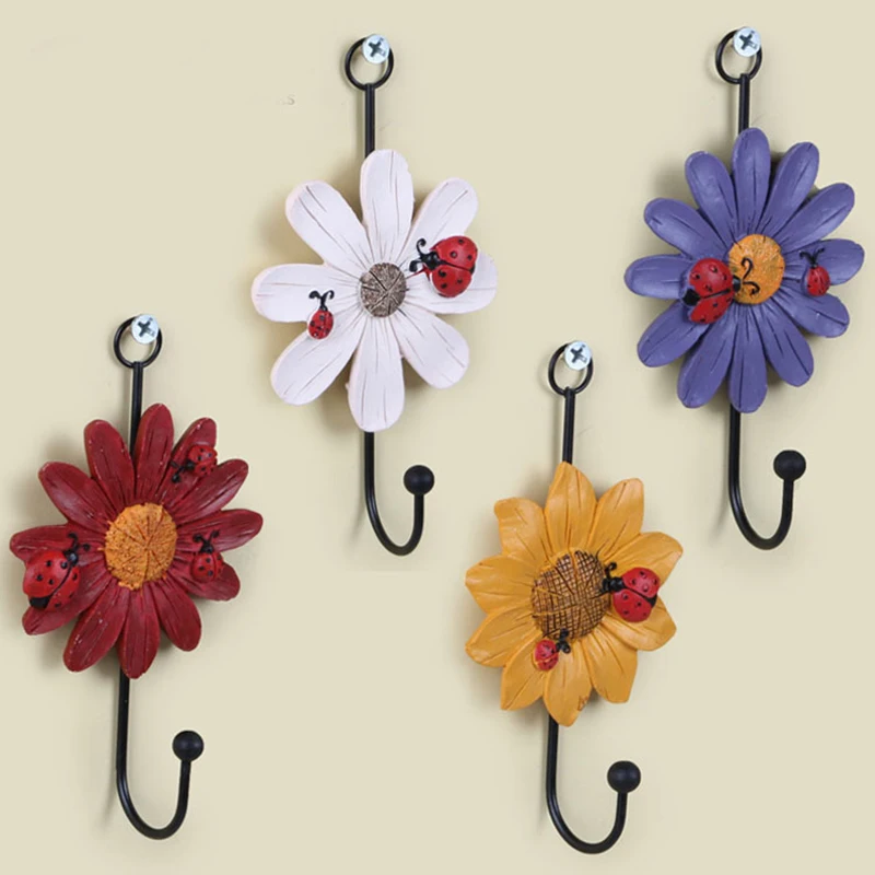European Resin Flower Hook Ornaments Creative Clothing Store Door Wall Decoration Coat Key Holder Household Hanger Hooks | Дом и сад
