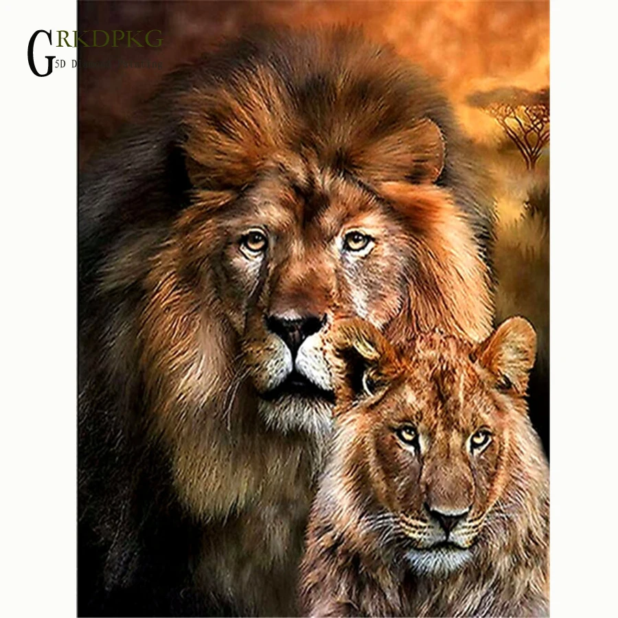 

New 5D DIY Diamond Embroidery Lion Art Diamond Painting Cross Stitch Full Square Rhinestone Animal Mosaic Unfinished Home Decor