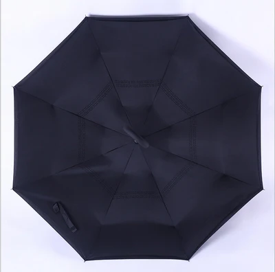 Drop shipping Windproof C-type Folding reverse umbrella hands-free rain/sun women/men outdoor double Layer Inverted zizihua - Цвет: black