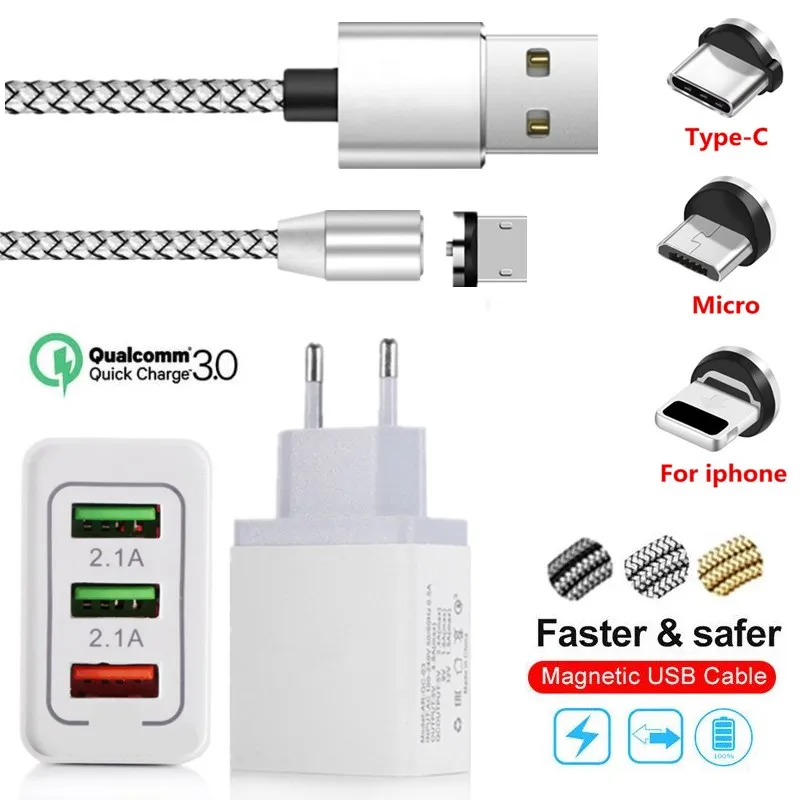 8pin тип c микроразъем для iphone samsung Xiaomi Redmi 7A 6A GO Note 7 6 Pro 5A Магнитная Быстрая зарядка 3 0