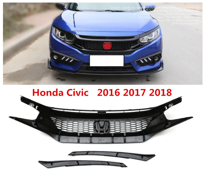 Для Honda Civic 2016 2017 2018 2019 передняя решетка гоночные грили Высокое качество ABS черный