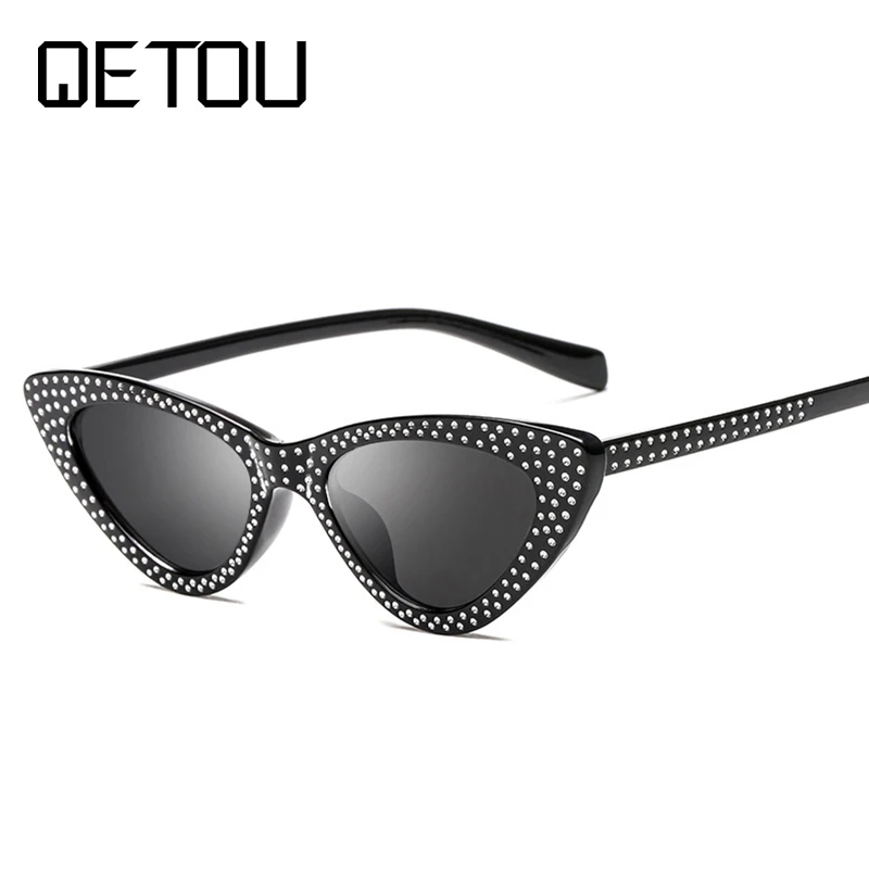 Женские солнцезащитные очки кошачий глаз QETOU со стразами модные UV400|brand glasses|designer