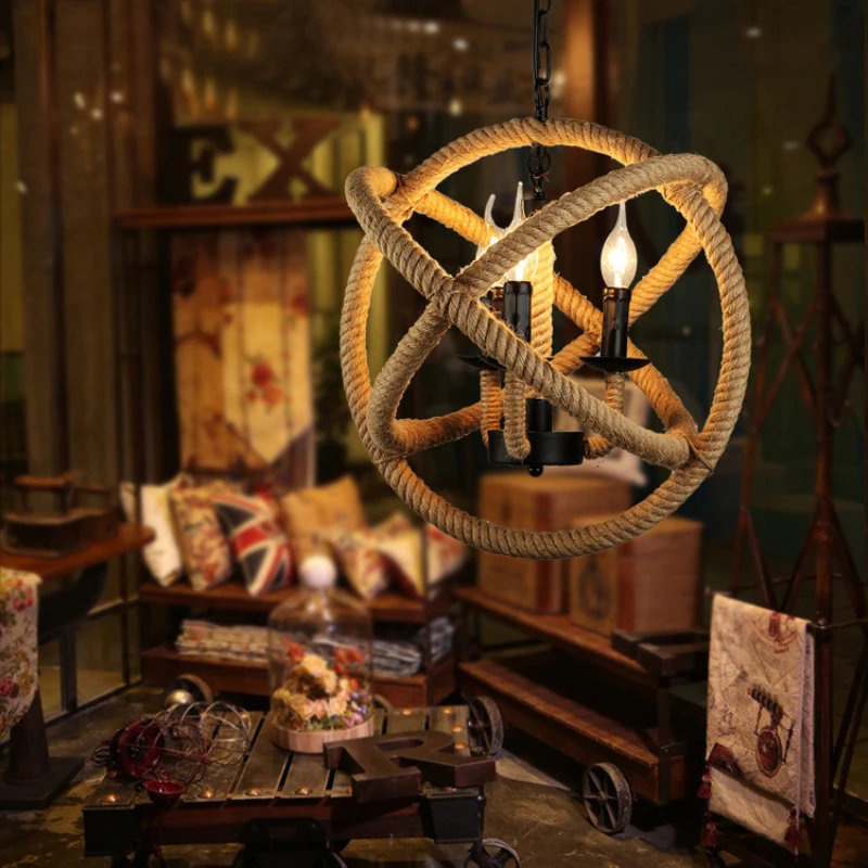 Американский Ретро промышленный подвесной светильник из пеньковой веревки