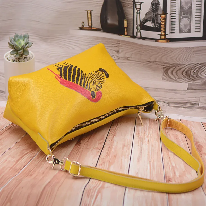 Женская сумка мессенджер из натуральной кожи с принтом животного|designer leather