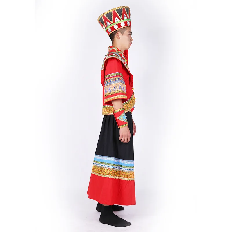 Костюм GuangXi Zhuang мужской женской одежды этнические костюмы шляпа + пиджак брюки