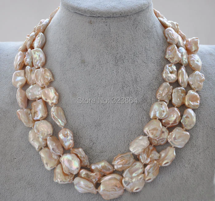 Жемчужное ожерелье реборн Кеши в стиле барокко 3 ряда 20 мм с застежкой | Украшения