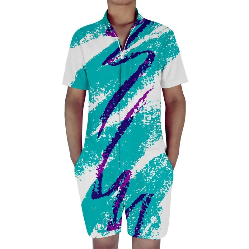 90s jazz New Mens Rompers 90s Jazz Solo 3D Paper Cup Printed Jumpsuit Harem Cargo Overalls Summer Hip-Hop Casual Bibs Pants Dropship - Цвет: 90s jazz