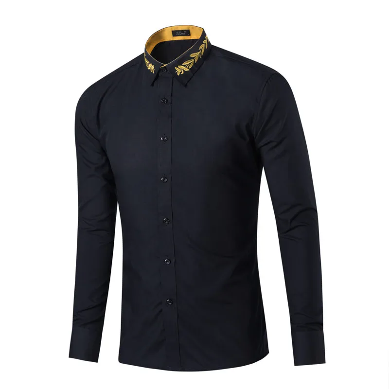 

2018 New Men Shirts Business Long Sleeve Turn-down Collar Male Dress Shirt Embroidered Slim Fit Bridegroom Wedding Shirts F50