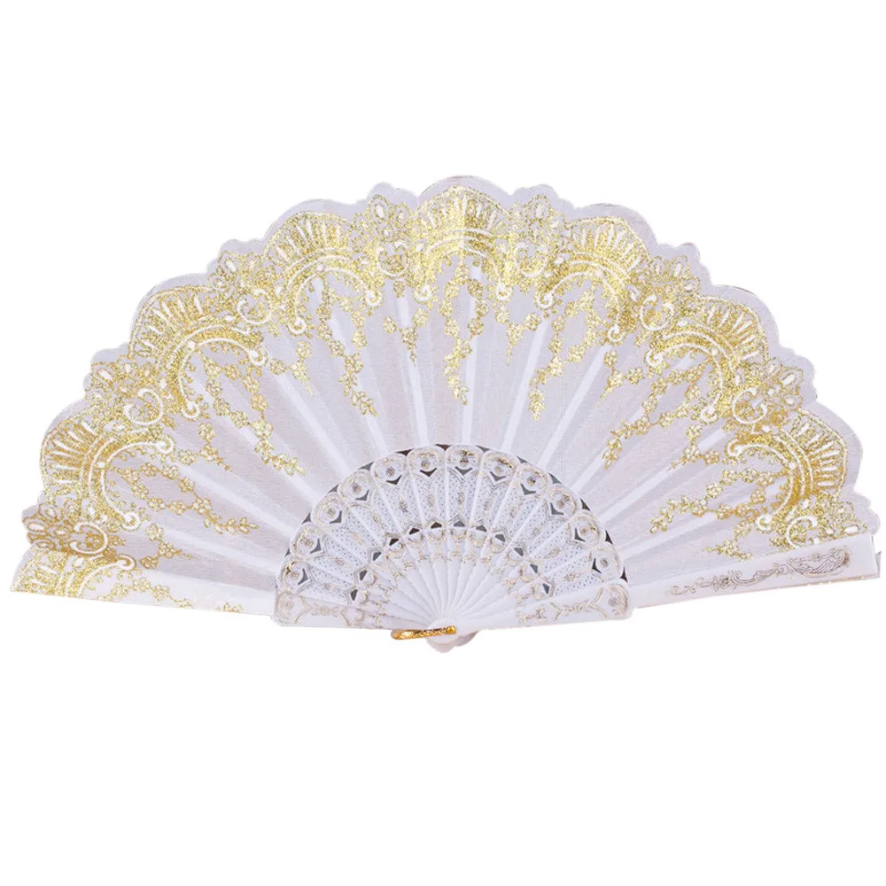 Chinese Style Dance Wedding Party Lace Silk Folding Hand Held Flower Fan White classical L0624 | Дом и сад