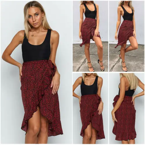 Новинка модная Женская Асимметричная обертка средней длины с высокой талией и