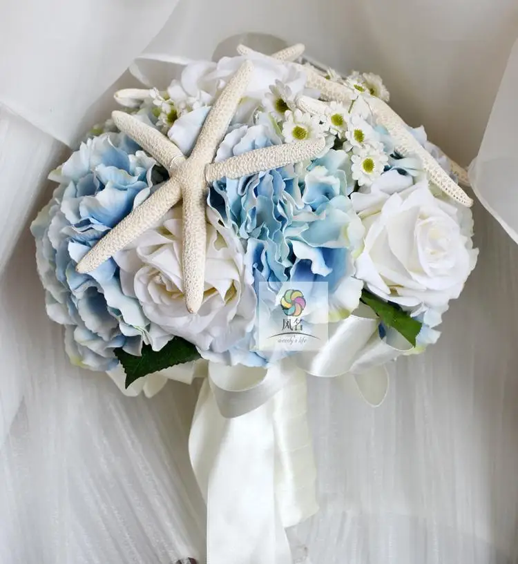 Light Blue DIY стиль ручной работы на заказ морской ветер ретро белый синий цветок ручной работы Свадебный букет невесты - Цвет: Light Blue