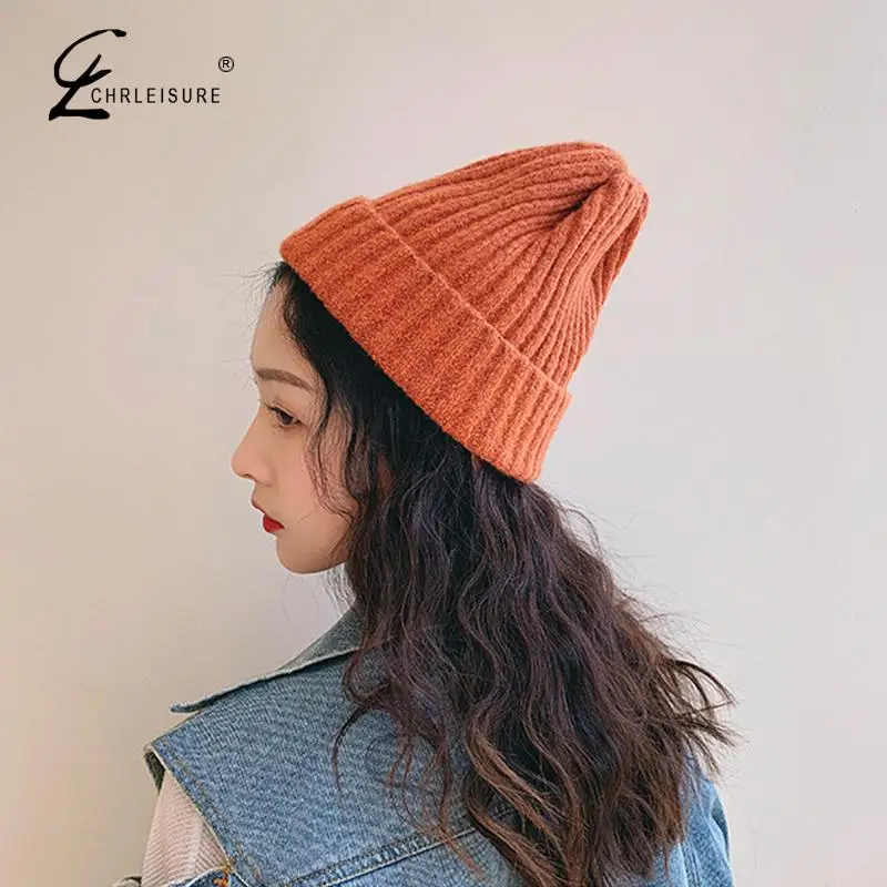 CHRLEISURE женский модный головной убор Зимний вязаный сплошной цвет дизайн