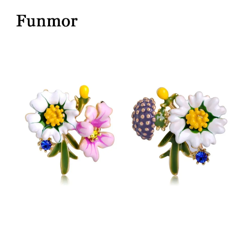 Женские серьги гвоздики с красной маргариткой FUNMOR асимметричные в форме гриба