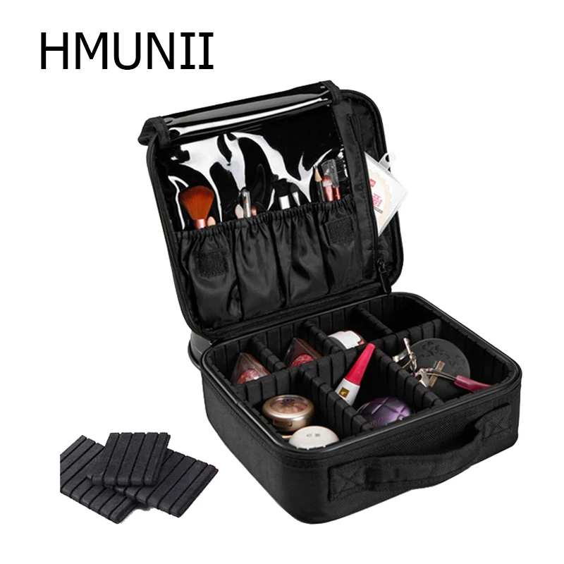 HMUNII Brand Toiletry Bag nylon Cosmetic Case Women Cosmetic Bag Travel Waterproof Necessary Beauty Brush Organizer Makeup Bags