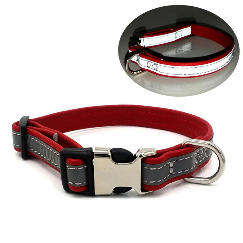 Светоотражающий собачий ошейник с прочной металлической пряжкой удобные мягкие