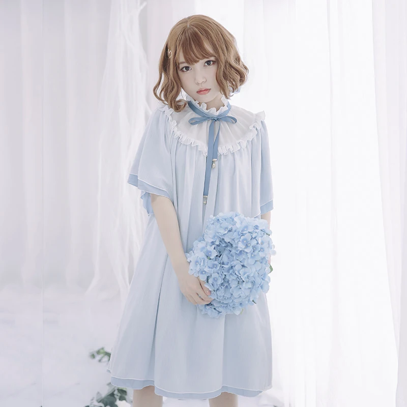 

Endless Summer Loose Short Chiffon Dress Sweet Short Bat Wing Sleeve Casual Mori Girl Dress by Dolly Delly