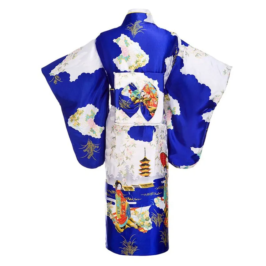Женское кимоно юката синего цвета в японском стиле с цветком Obi винтажное