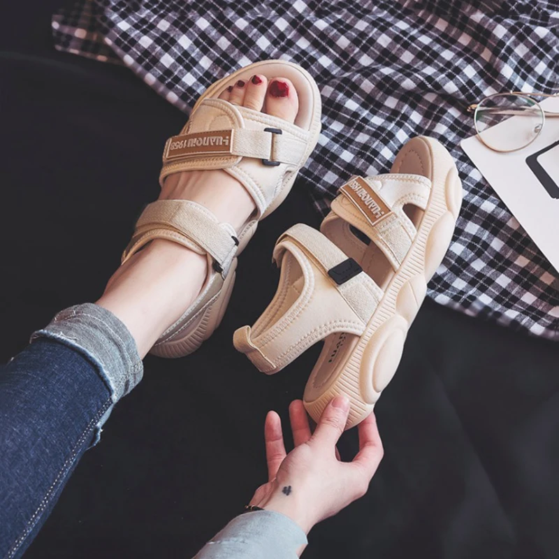 Женские сандалии на плоской подошве повседневная обувь из дышащей хлопковой