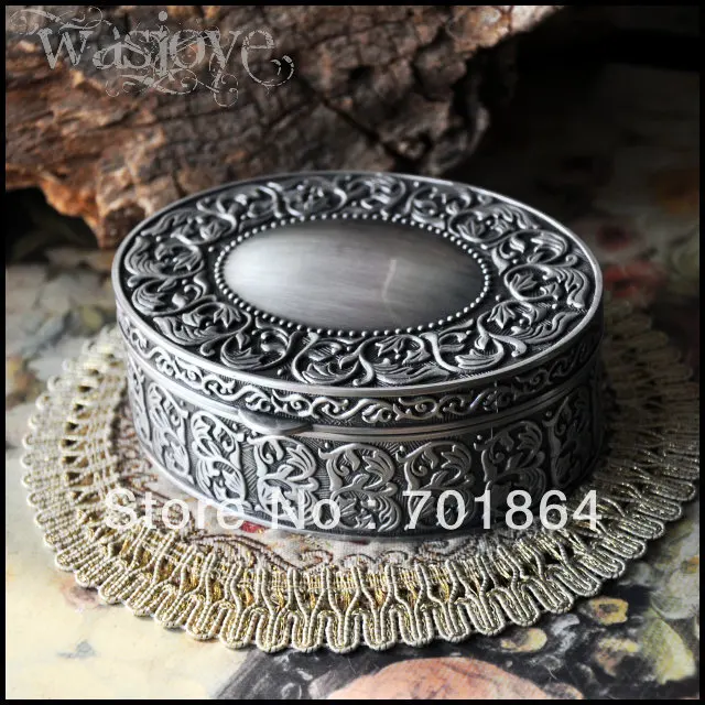 

Free Shipping - Fashion Jewlry Case Vintage Trinkets Metal Box Oval Shaped