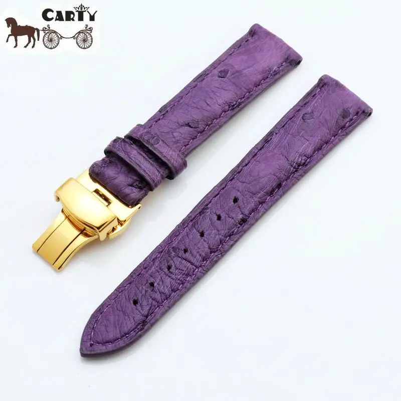 Carty страусиный кожаный ремешок для часов плоский с золотистой бабочкой