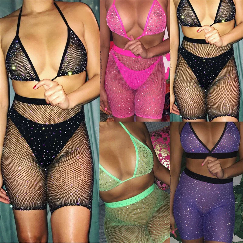 Сексуальное ажурное для женщин комплект из 2 предметов: сетчатый купальник со