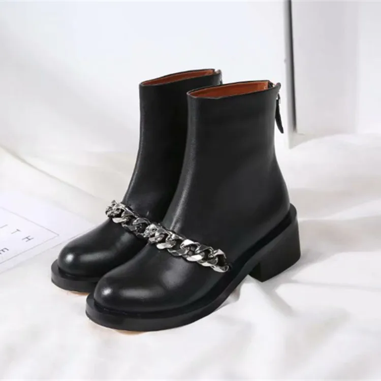 Shoes Coarse Short Genuine Leather Chain