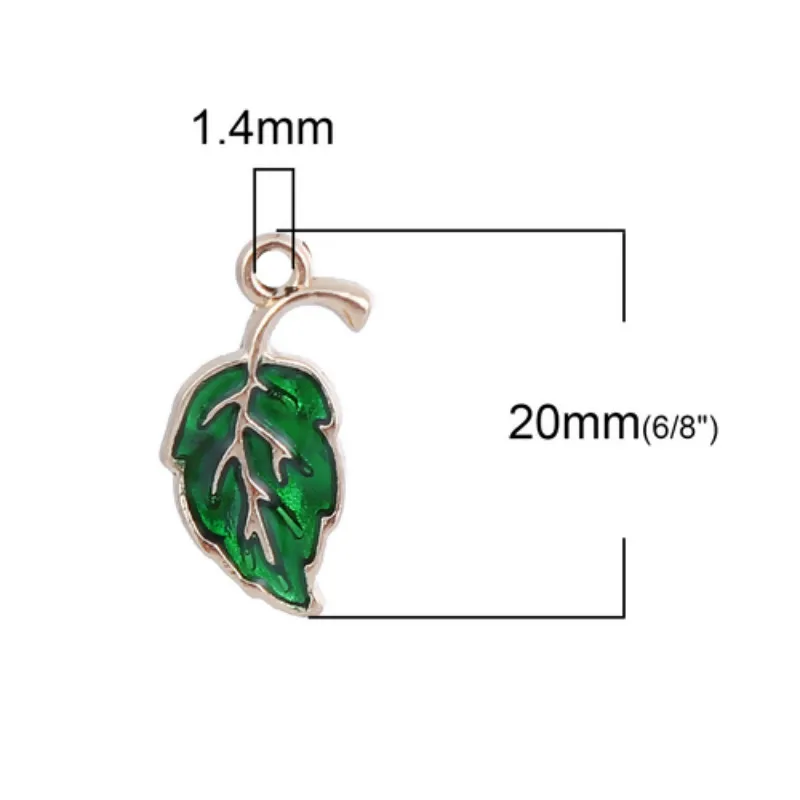 Doreen Box Zinc Based Alloy Vintage Pendent Gold Color Green/Blue/Yellow Plant Leaf Enamel 20mm( 6/8&quot) x 10mm( 3/8&quot) 20 PCs |