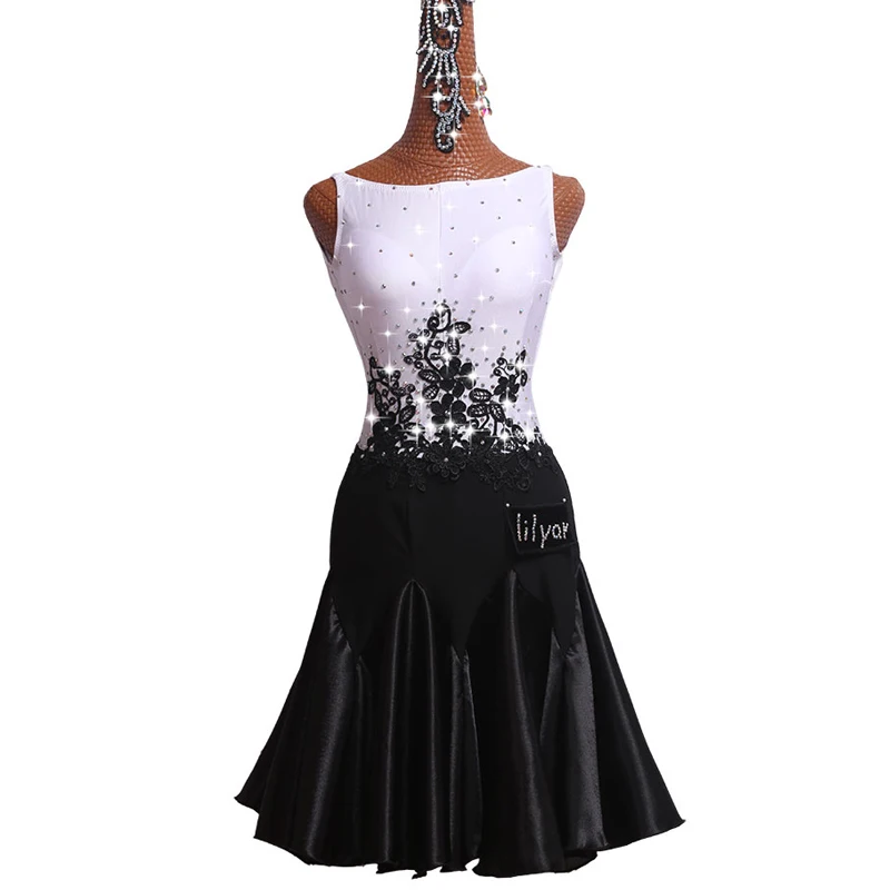 Only Dress Платье для латинских танцев для женщин, Белое и черное платье без рукавов для танго, Танцевальная вечеринка, ведущая певица, одежда для соревнований, латинское платье BL1887 - Цвет: Only Dress