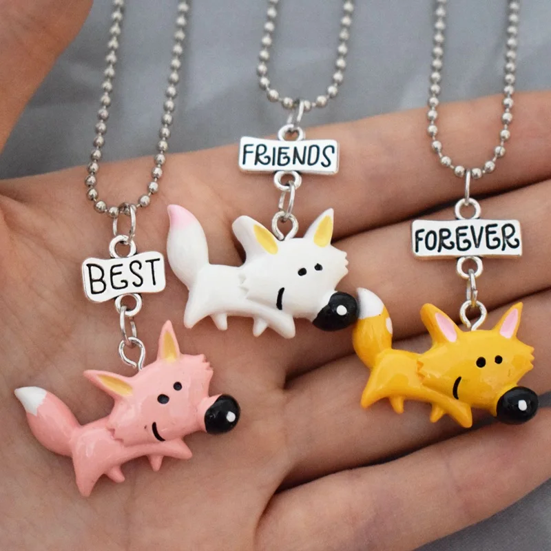 Подвеска лиса из смолы милый умный детский ожерелье Best Friends Forever с изображением