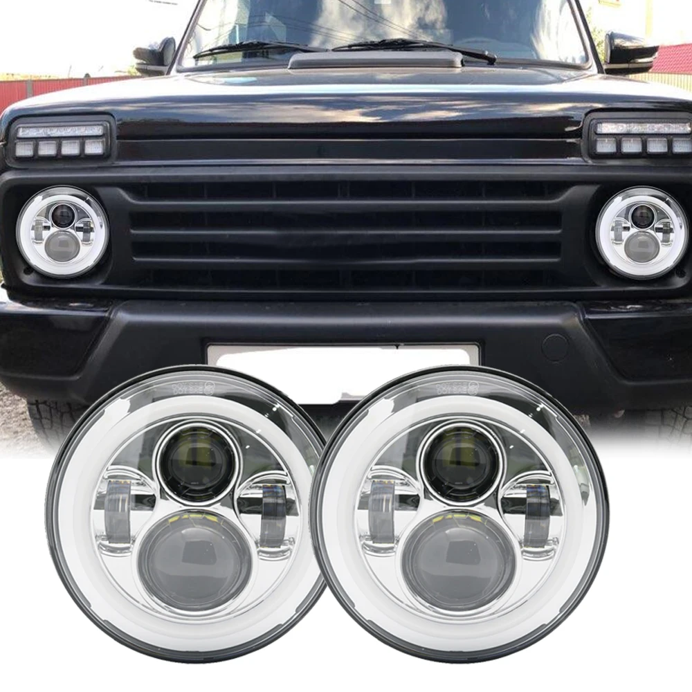7 дюймов светодиодный налобный фонарь с Halo Ring Amber поворотник для lada niva 4x4 suzuki samurai " светодиодный DRL Halo Фары для ваз 2101