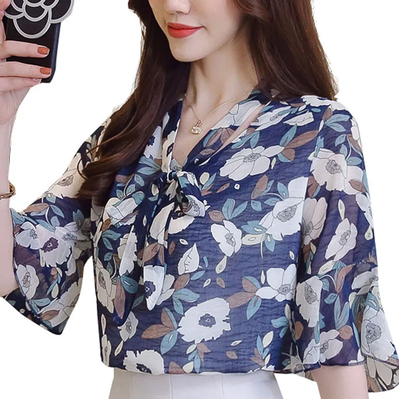 

Off Shoulder Top Ladies Tops Bow Floral Butterfly Sleeve Women Tops and Blouses Chiffon Blouse Harajuku Plus Size Women 3073 50