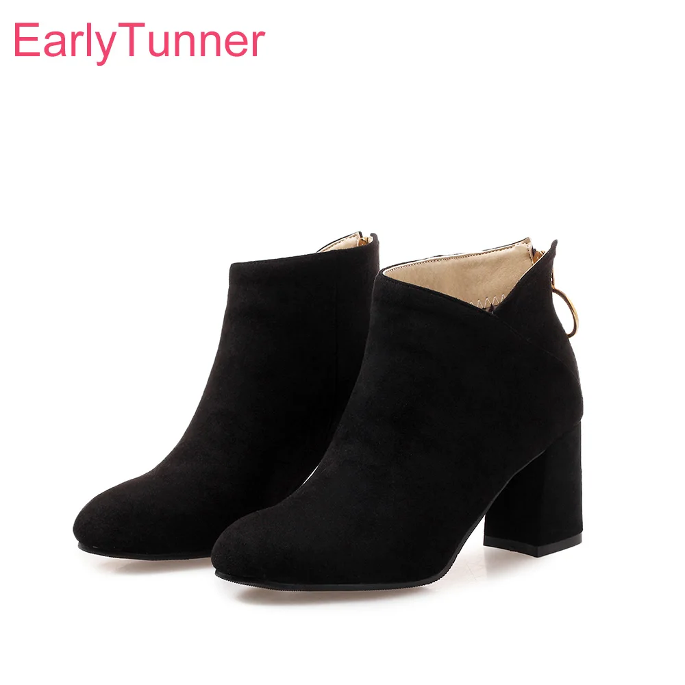 

Brand New Sale Autumn Comfortable Black Apricot Women Ankle Riding Boots Lady Dress Shoes High Heel ES185 Plus Big Size 10 32 46