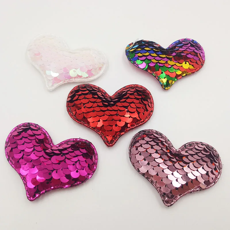 

30pcs 5.5X4CM Glitter Paillette Heart Padded Patches Appliques For Clothes Sewing Supplies DIY Hair Bow Decoration