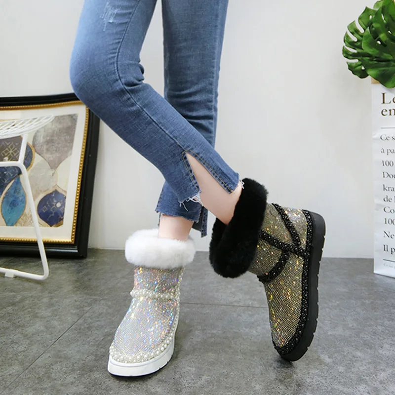 Женские ботинки с мехом лисы RUIYEE зимние из овчины и воловьей кожи 2018|Зимние