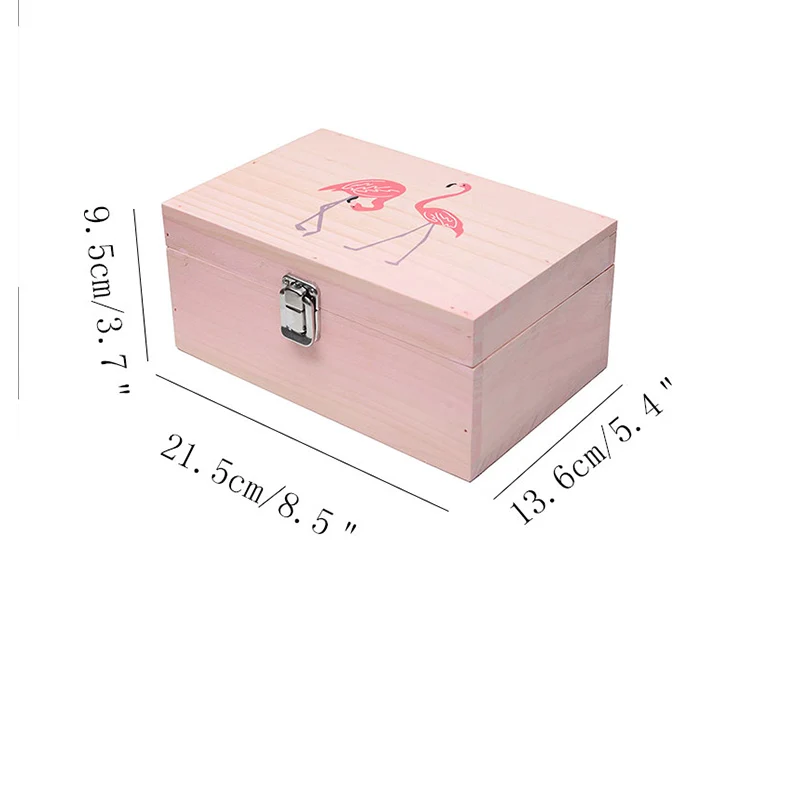 

Creative Wooden Pink Printed Storage Box Jewelry Storage Boxes with Lock Crafts Sundries Container Flamingo Box Household Decor