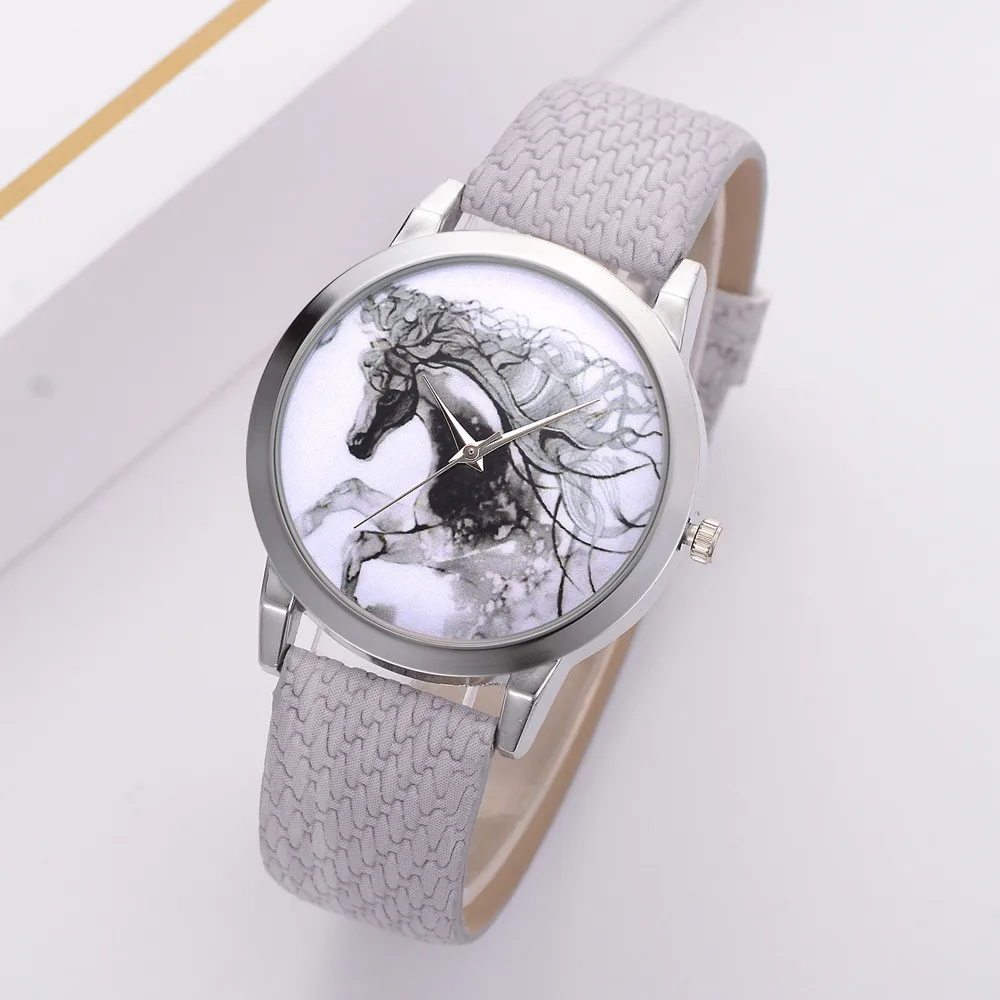 Винтажные женские серебряные часы Montre Femme Reloj Mujer женские часы с ремешком из искусственной кожи с рисунком лошади кварцевые круглые наручные часы