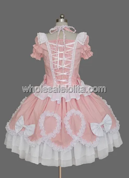 

New Pink Puff Sleeves Cotton Sweet Lolita Dress Ball Gown Gothic Lolita Dress
