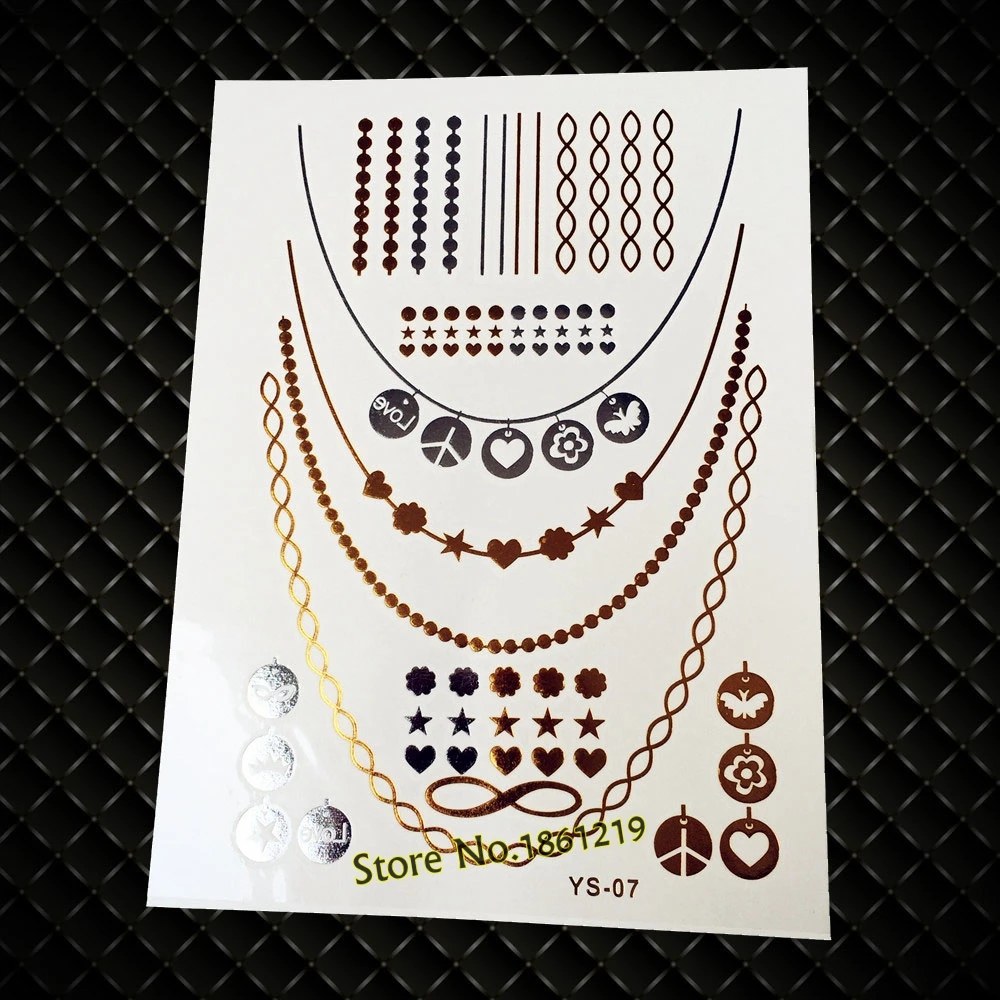 Сердце Любви звезды цветок Дизайн Цепочки и ожерелья татуировки Наклейки gys 07