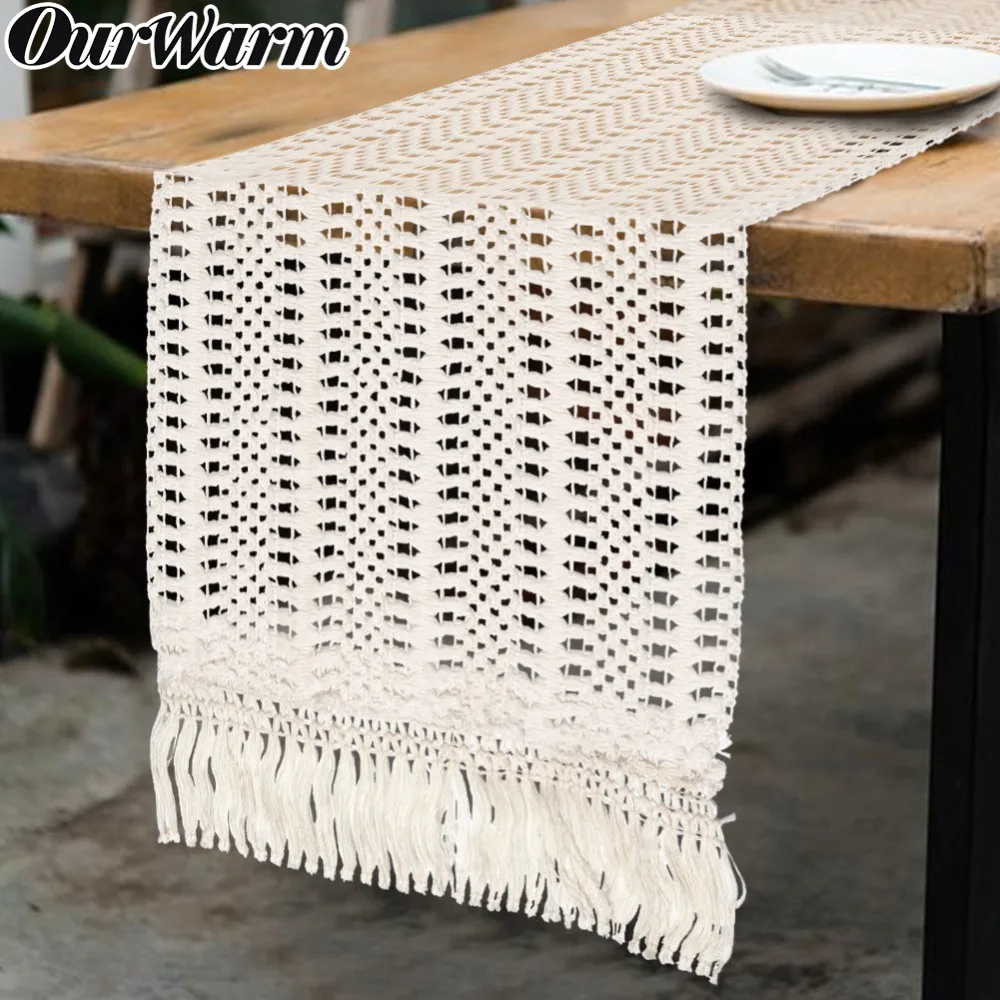 OurWarm 30x275 см бежевый крючком кружевной настольный бегун с кисточкой хлопок