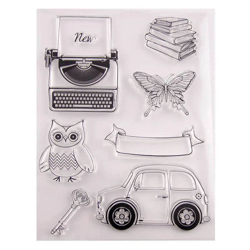 Стикер для скрапбукинга и изготовления декоративных открыток "Сова на автомобиле" из прозрачного силикона с вырубными ножами.