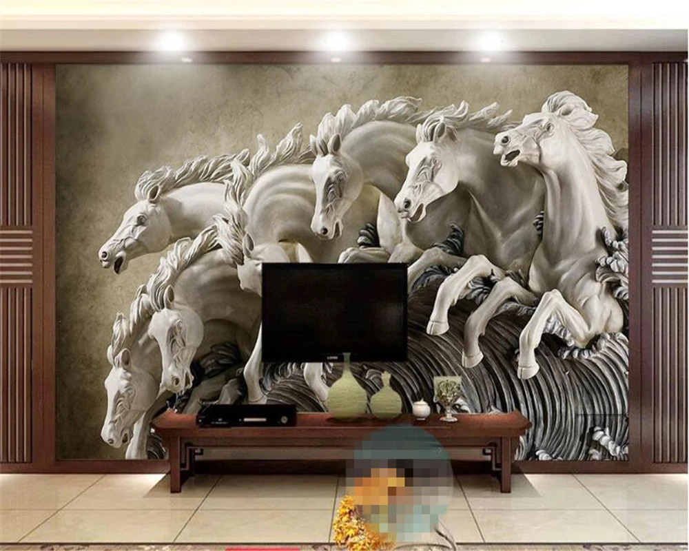 

3D обои Beibehang, рельефный стерео фон с изображением лошади, настенная 3D Фреска для гостиной, фотообои