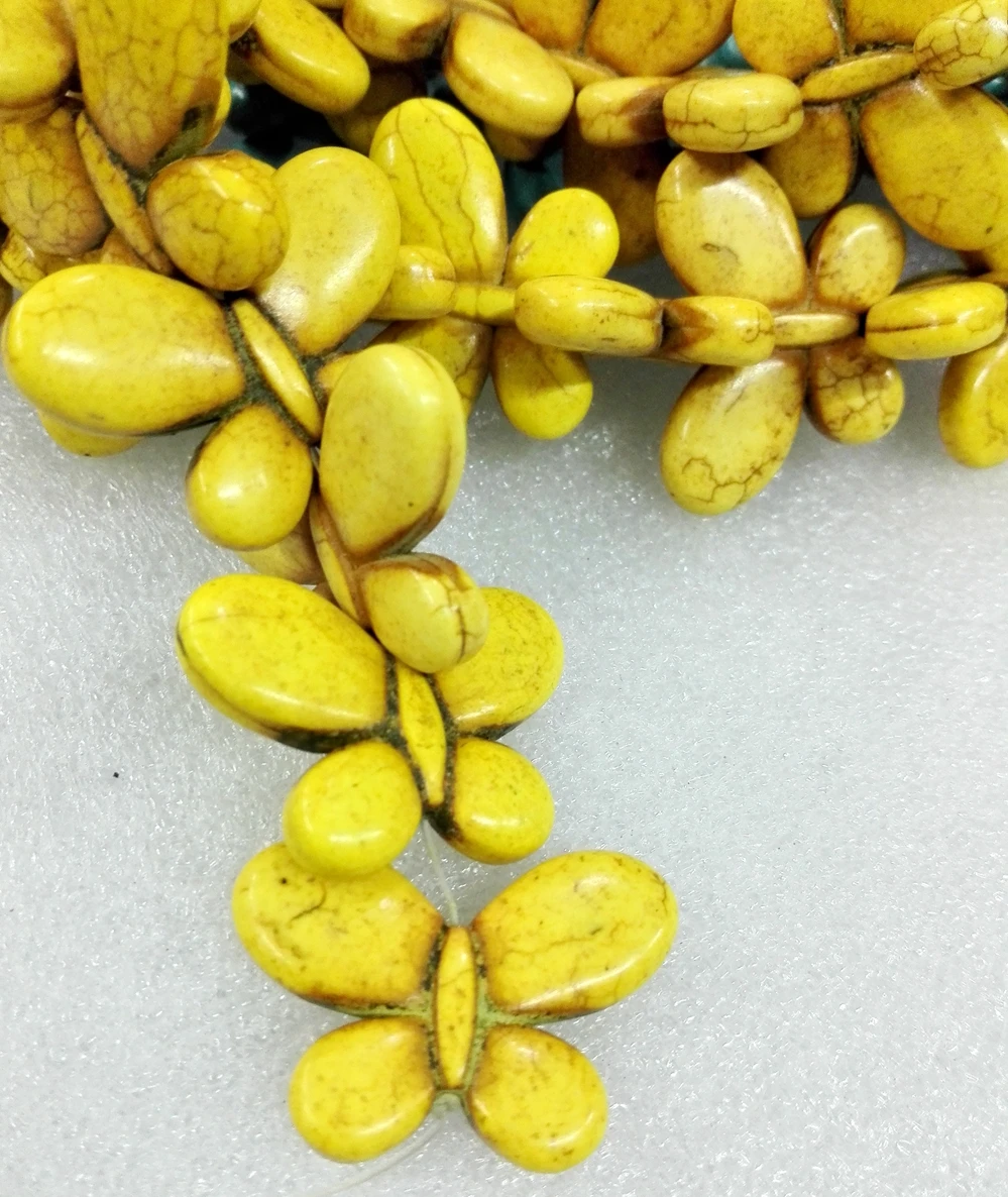 

Total 30 pcs beads 25x35mm Bright yellow bead carved Pretty butterfly howlite stone Loose Beads