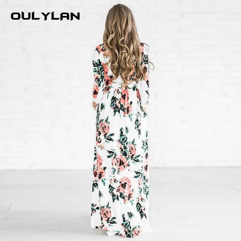 Oulylan осенне зимнее длинное женское платье с цветочным принтом Бохо туника Макси