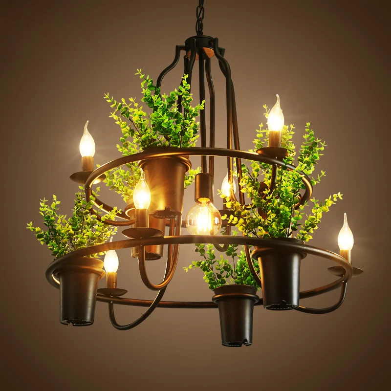 Черная Железная люстра в стиле лофт для сада цветов растений кастрюль