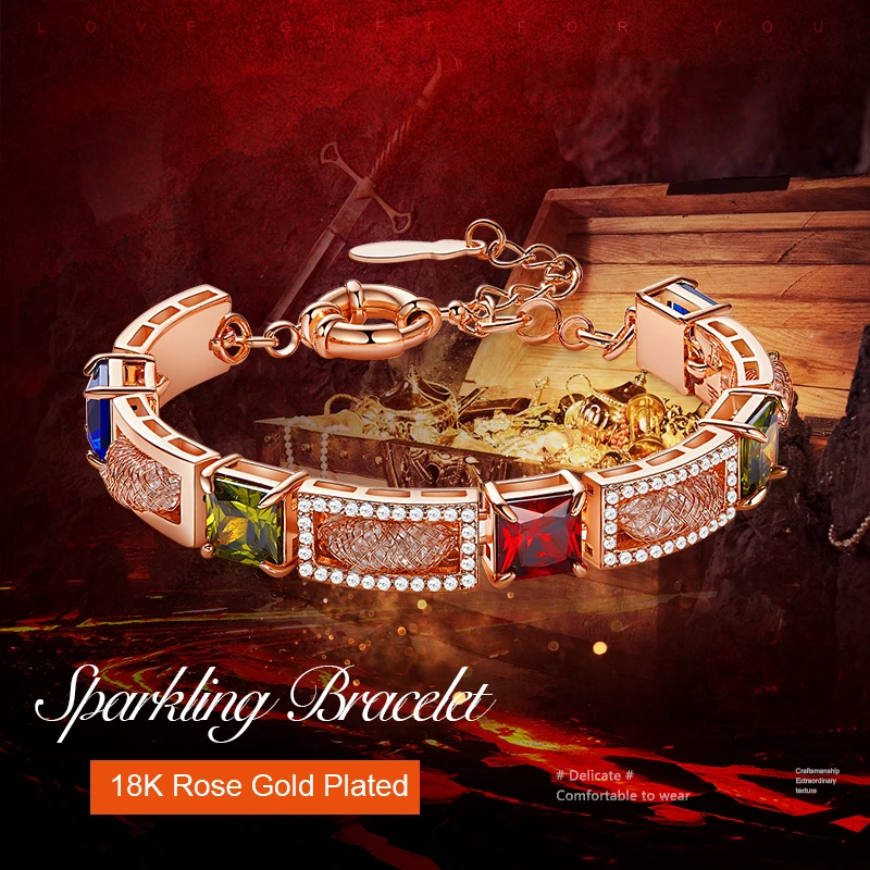 CDE модный роскошный цветной браслет с цирконом стразы розовое золото цвет