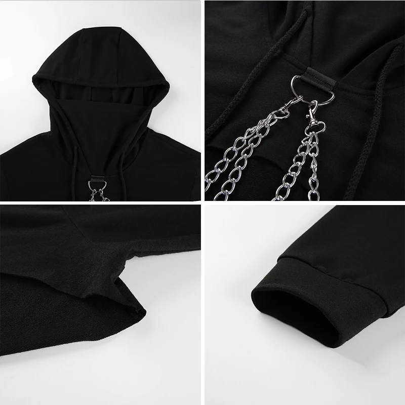 

Rockmore Black Crop Oversized Gothic Hoodies Pullovers Women Loose Streetwear Punk Style Long Sleeve Hooded Woman Sweatshirts